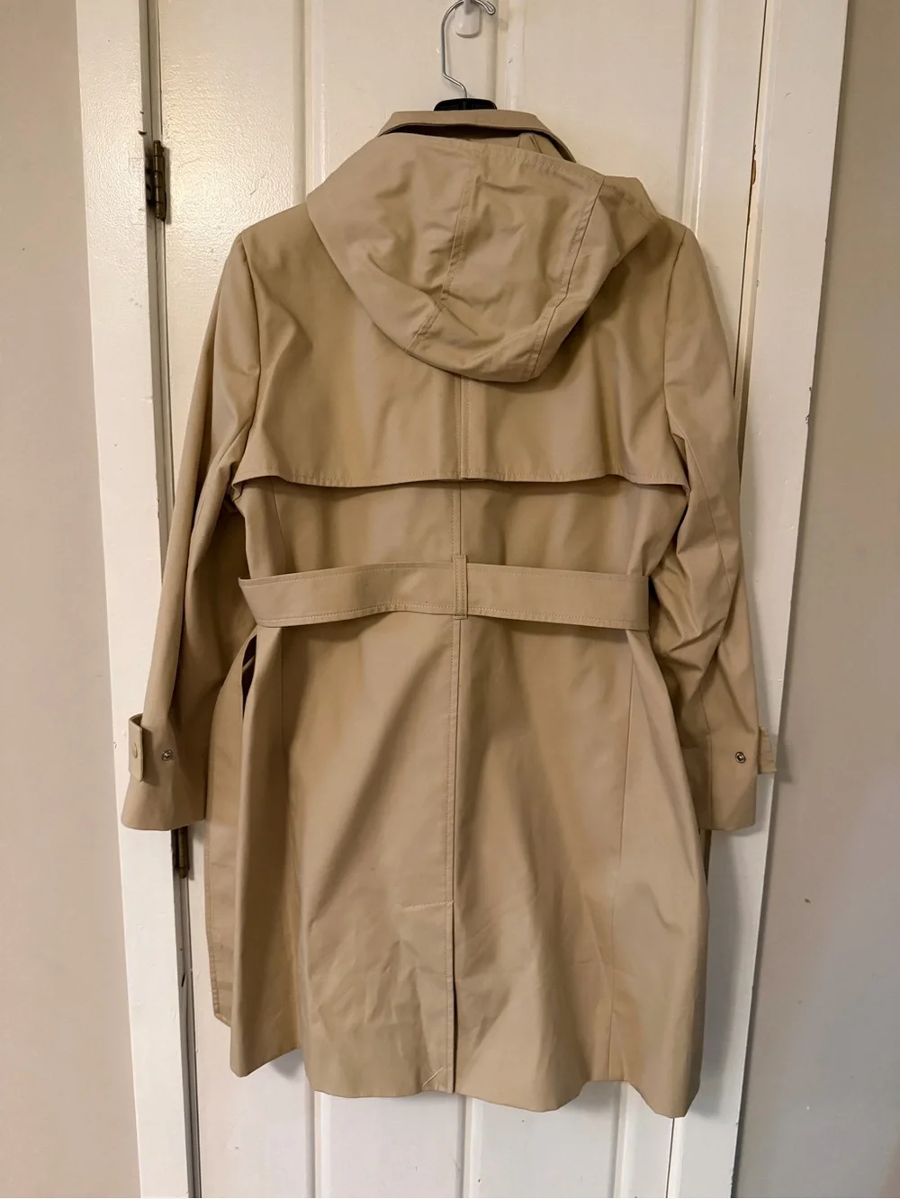 J. Crew Women's Petite Beige Double-Breasted Trench Coat with Hood